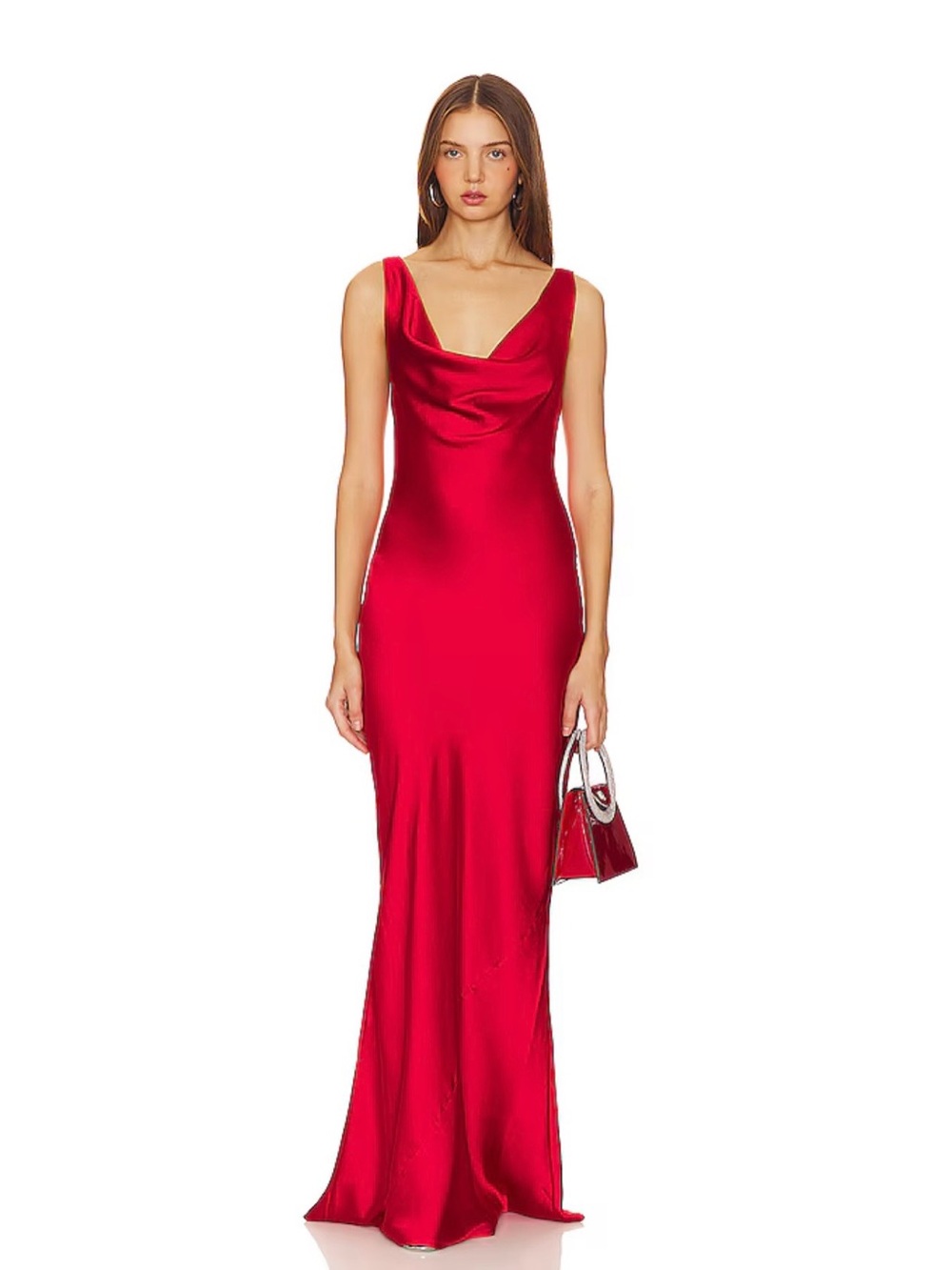 Norma Kamali Deep Drape Cowl Neck Gown Tiger Red Slip On XS *See Description